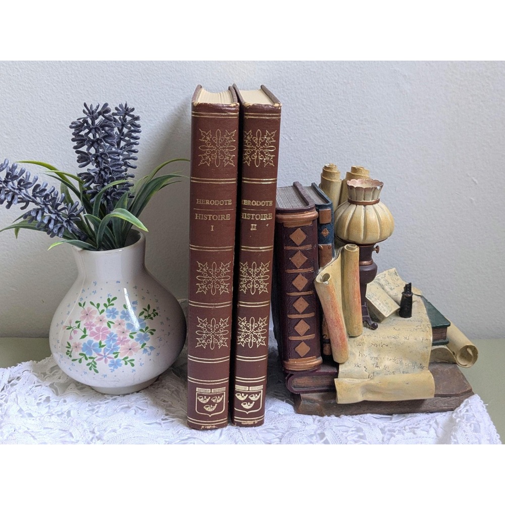 Vintage French Herodotus Books Set, 1964 Histoire Vol I & II, Brown Gold